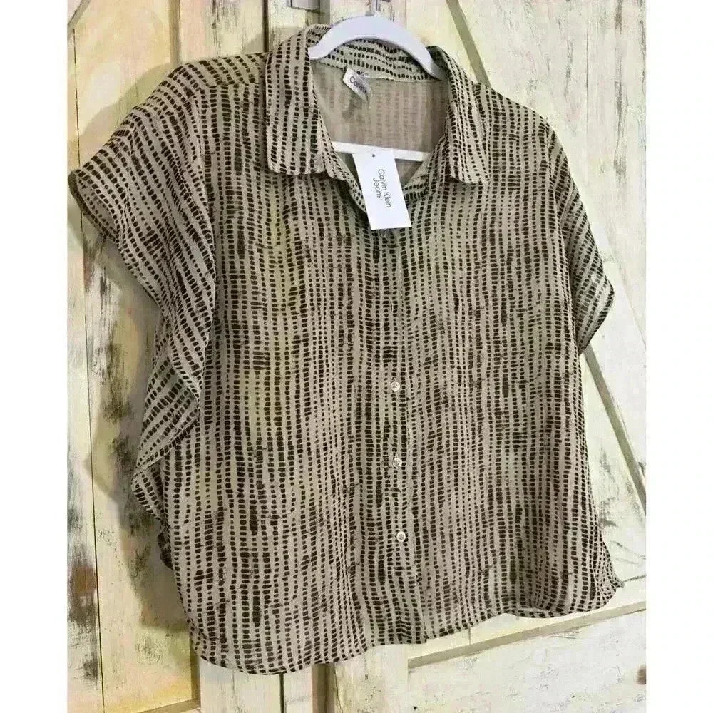 NWT $79.50 Calvin Klein Woman‎ Blouse Dye Size Petites M- New But Tag Damaged
